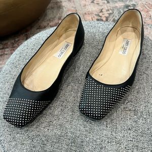 Jimmy Choo size 39 black and silver stud flats